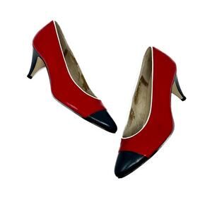 Vintage Jacqueline Ferrar Dixie Colorblock Leather Pumps 2.5" Heel size 7 M